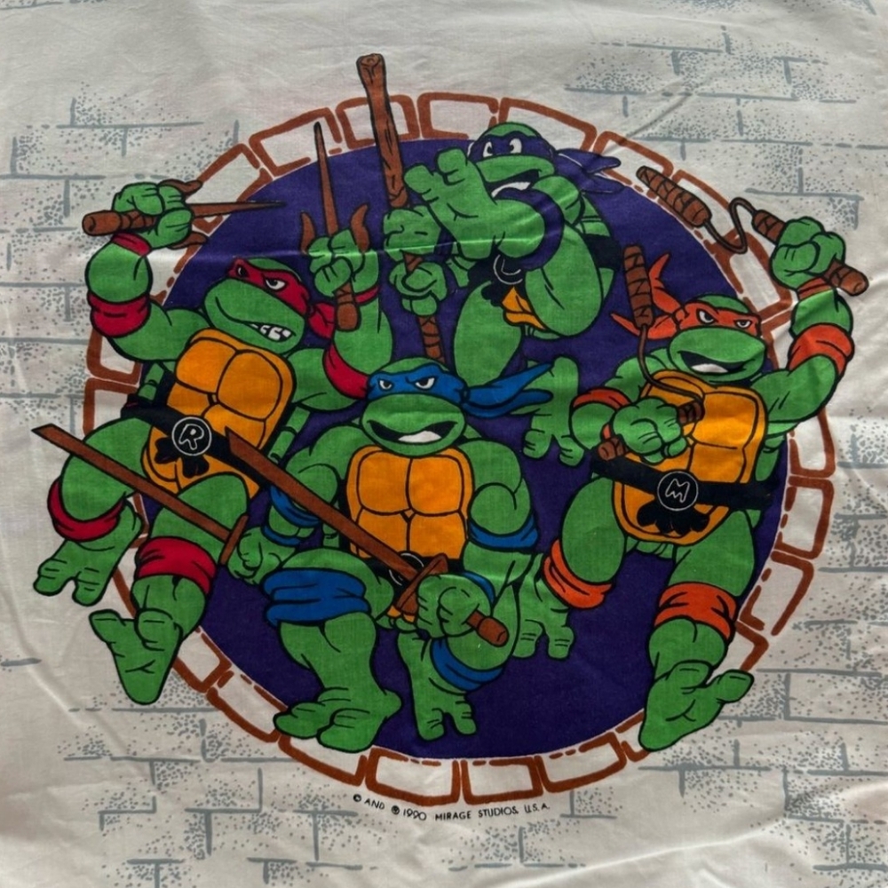 Vintage 1990s Teenage Mutant Ninja Turtles Flat Bed Sheet /Retro Cartoons